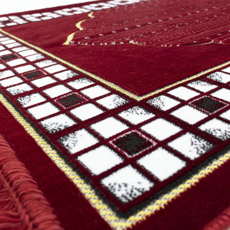 Modefa Prayer Mat - Thin Lightweight Velvet Turkish Muslim Prayer Rug - Prayer Rug Islam Men - Islamic Prayer Rug Sajjadah Prayer Mats Namaz Mat for Salah Islamic Gift Car Hanger - Vined Arch (Red) - Image 4